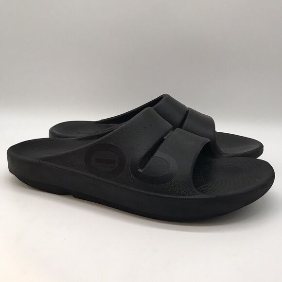 OOFOS OOahh Slides Unisex Men's 11 Women's 13  Black Recovery Comfort Sandals - Picture 1 of 11